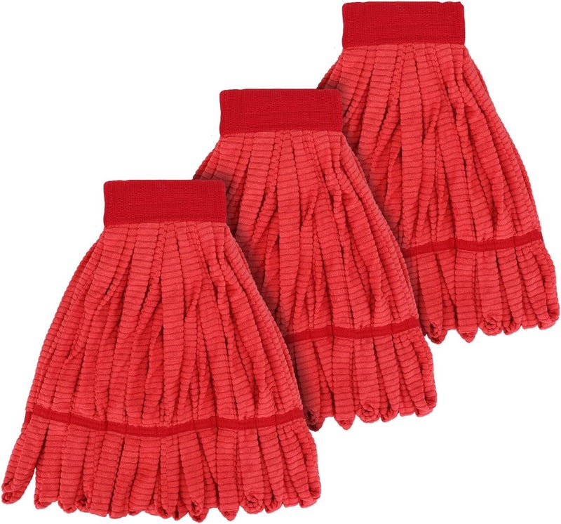 BeiLan Heavy Duty Commercial Mop Head Replacement for Rubbermaid: 3 Packs 14oz Microfiber Tube Lint Free Industrial Heavy Duty Mop Head for Floor Cleaning - Super Absorbent & Bleach-Safe (Red) - Image 1